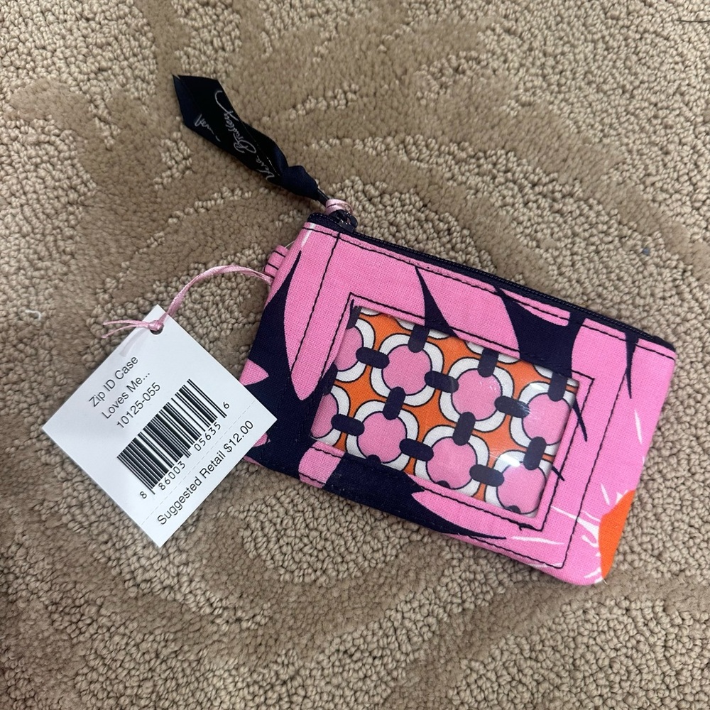 Vera Bradley Little Betsy Loves Me… Pink Orange and Navy Zip ID Case
